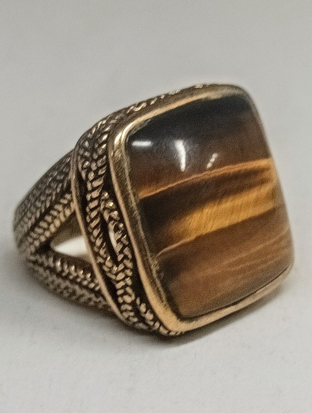 Vintage BARSE Thailand Tiger's Eye Golden Bronze Statement Ring Size 10